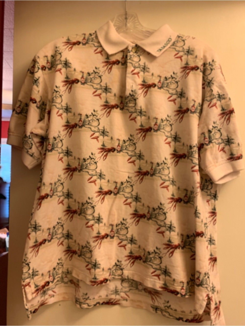 Tabasco Cream Polo with Green and Rust Botanical Print